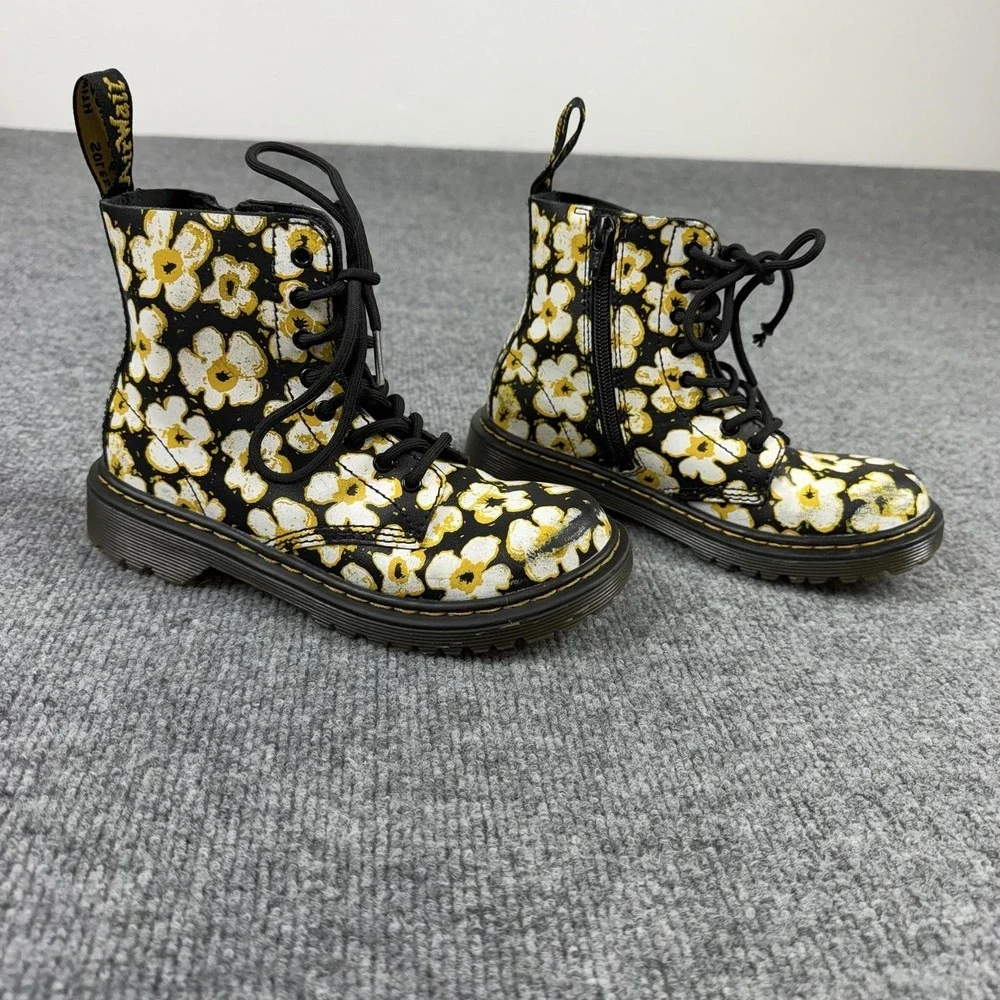 Dr. Martens Boots Kids 1 Black Floral 1460 Pascal J Combat Ankle Zip Lace Up